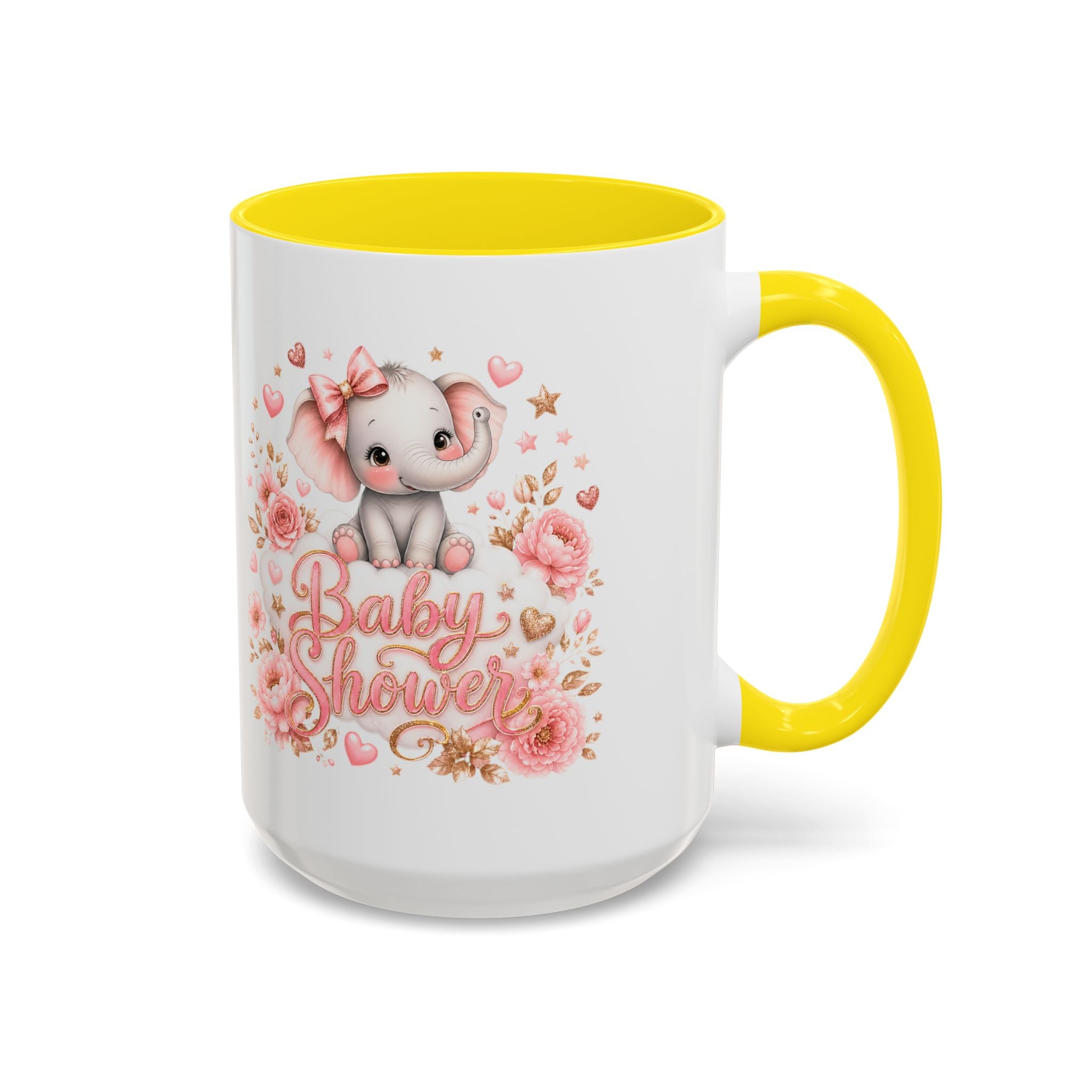 Baby Shower Coffee Mug – Cute Pink Elephant Floral 11/15oz Accent Mug
