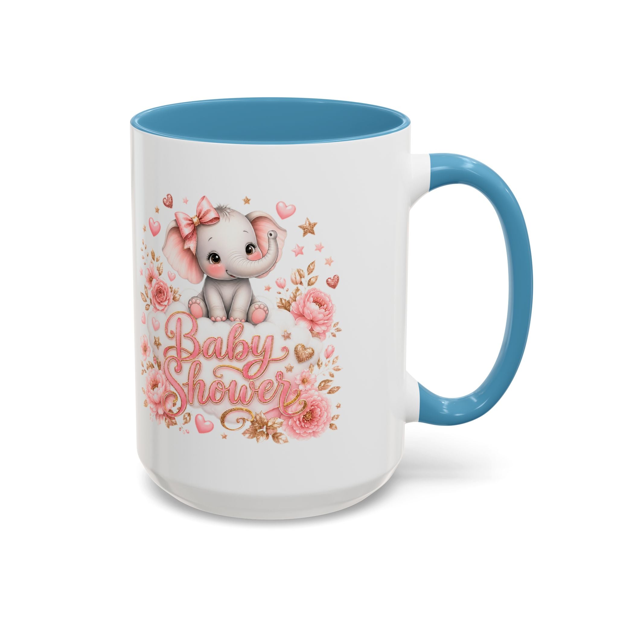 Baby Shower Coffee Mug – Cute Pink Elephant Floral 11/15oz Accent Mug