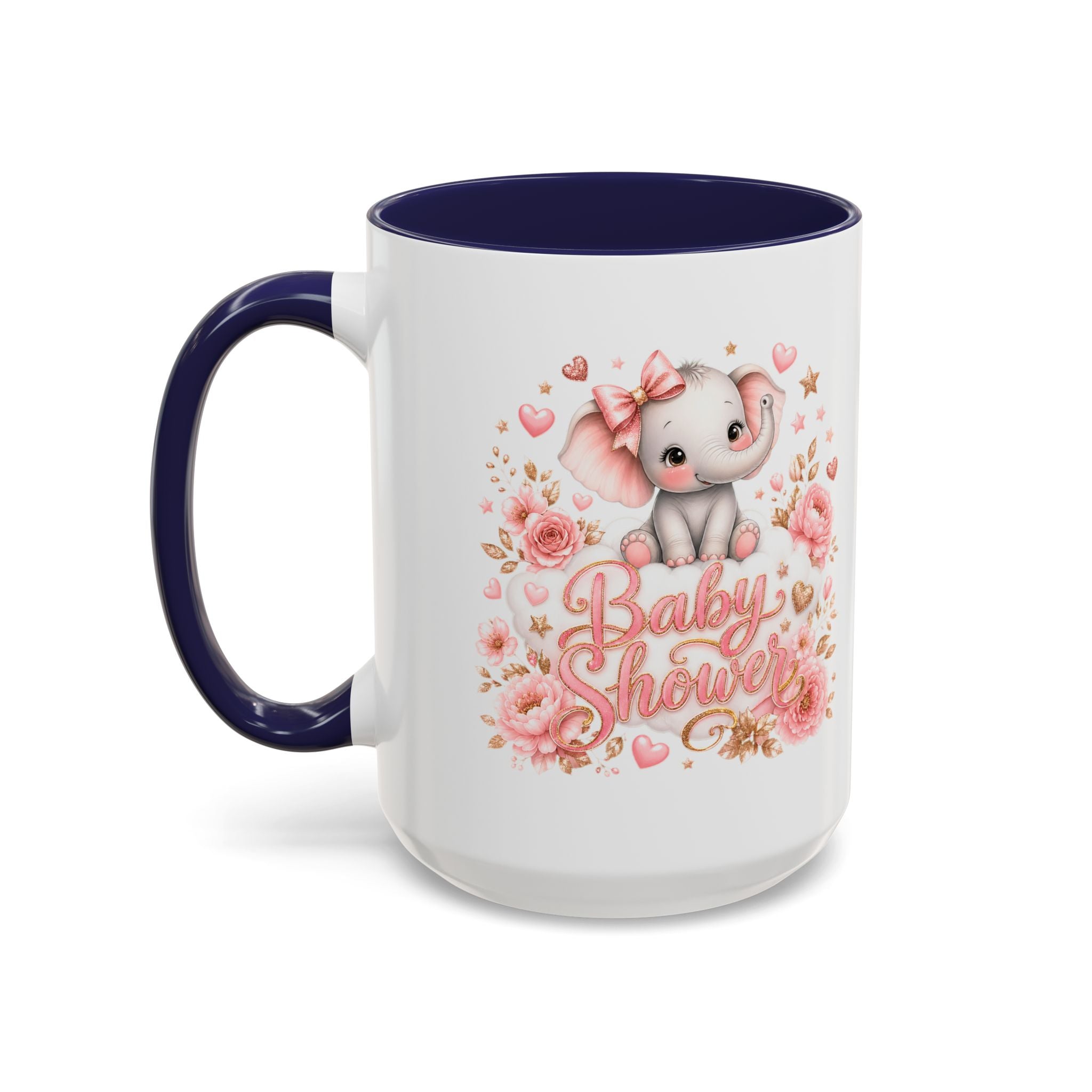 Baby Shower Coffee Mug – Cute Pink Elephant Floral 11/15oz Accent Mug