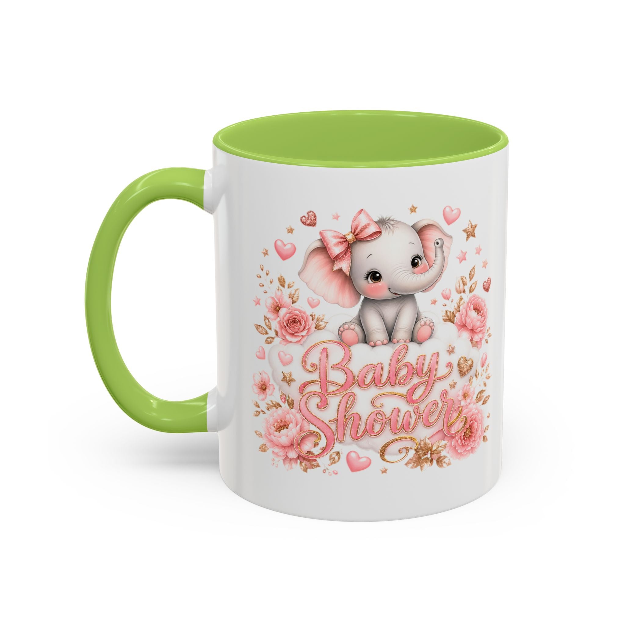 Baby Shower Coffee Mug – Cute Pink Elephant Floral 11/15oz Accent Mug