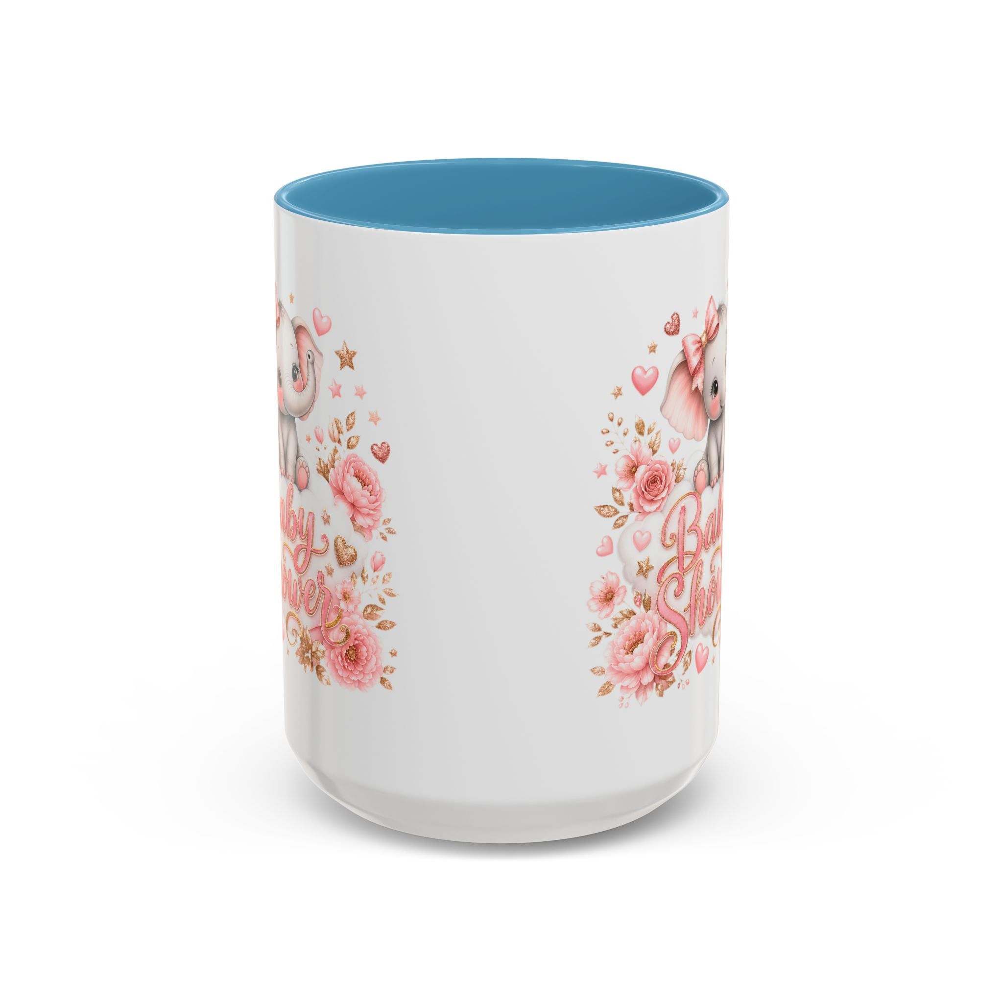 Baby Shower Coffee Mug – Cute Pink Elephant Floral 11/15oz Accent Mug