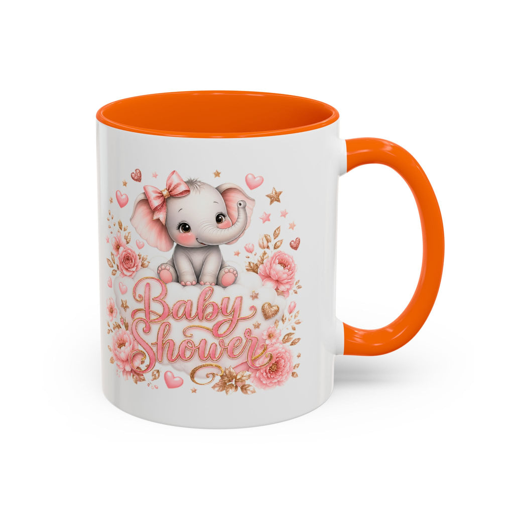 Baby Shower Coffee Mug – Cute Pink Elephant Floral 11/15oz Accent Mug