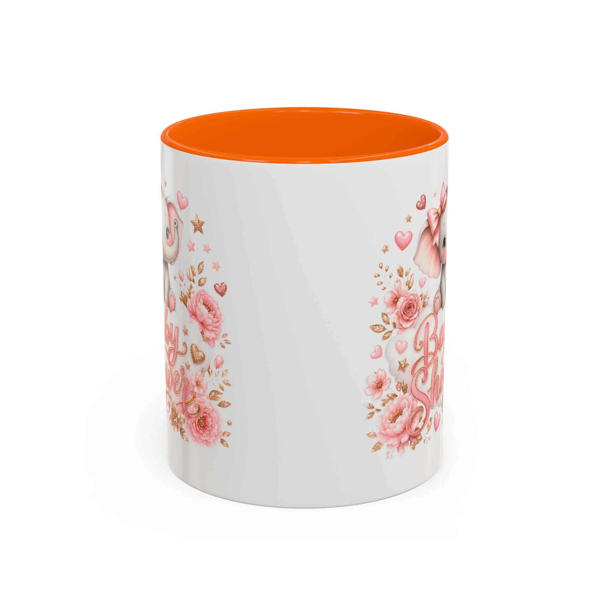 Baby Shower Coffee Mug – Cute Pink Elephant Floral 11/15oz Accent Mug