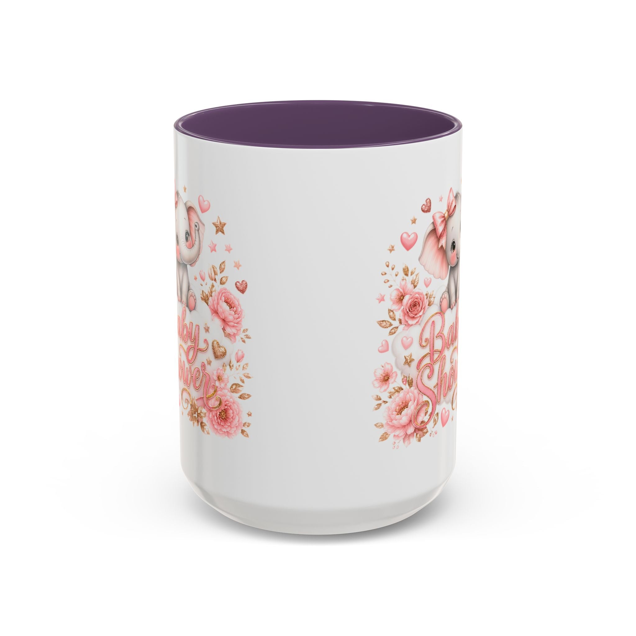 Baby Shower Coffee Mug – Cute Pink Elephant Floral 11/15oz Accent Mug